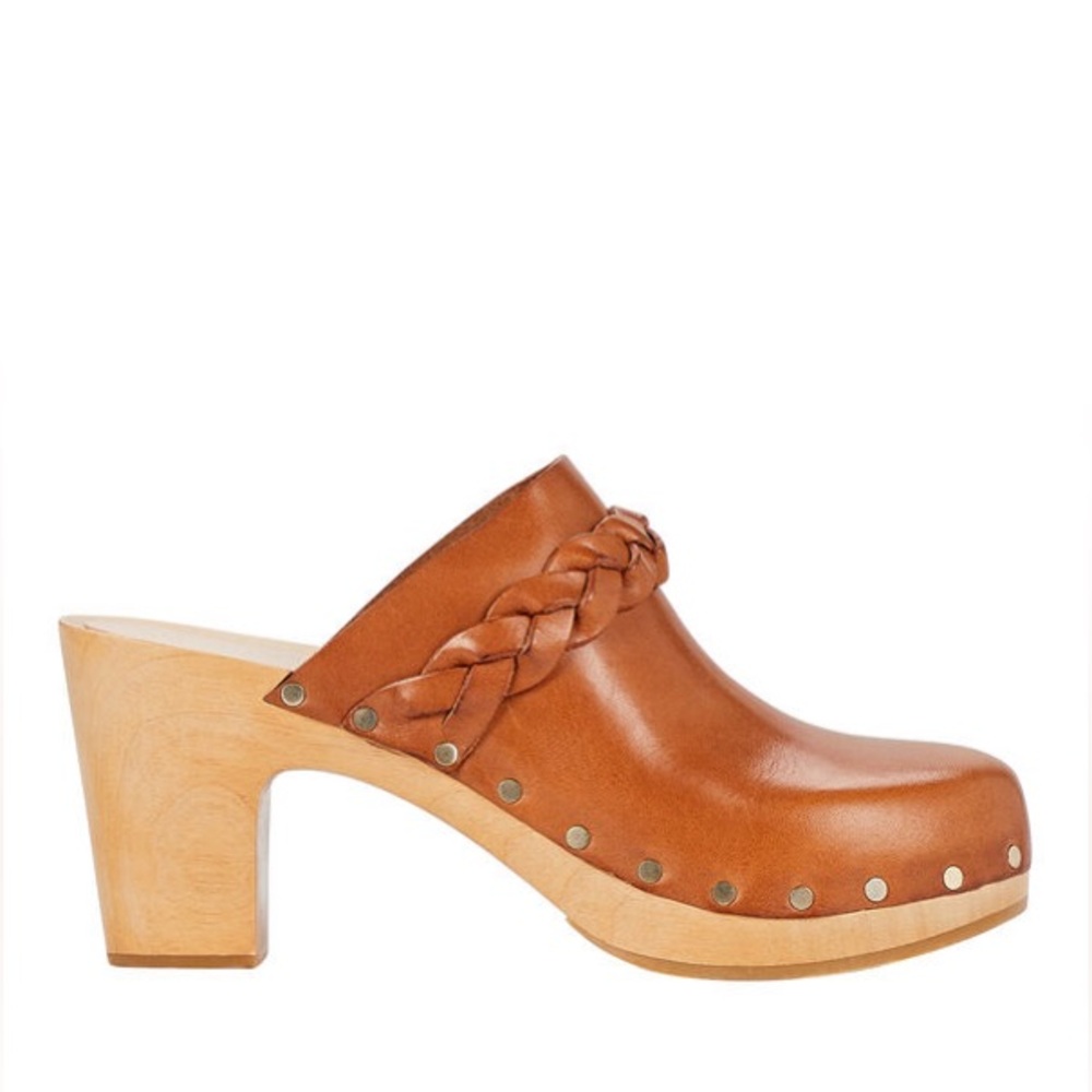 Loeffler Randall Merrill Braided‎ Cognac Leather Mid Heel Clogs